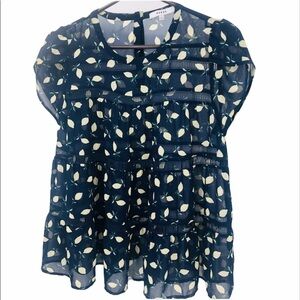RO & DE Women’s s Navy blue sheer Baby doll top w/lemons design Size small